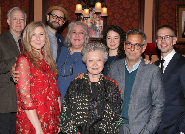 The family of The Humans: Reed Birney, Cassie Beck, Arian Moayed, Jayne Houdyshell, Lauren Klein, Sarah Steele, director Joe Mantello, and playwright Stephen Karam.