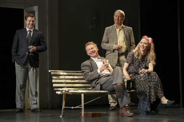 Brandon McClelland, Richard Roxburgh, David Downer, and Cate Blanchett star in The Present on Broadway.