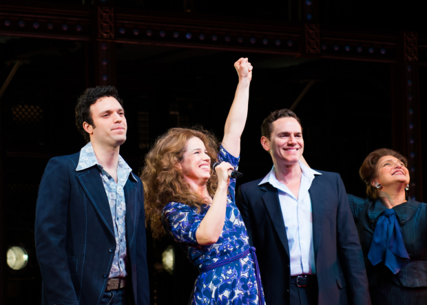 Jake Epstein, Chilina Kennedy, Paul Anthony Stewart, and Liz Larsen take a bow as Beautiful — The Carole King Musical celebrates the third anniversary of its opening night.