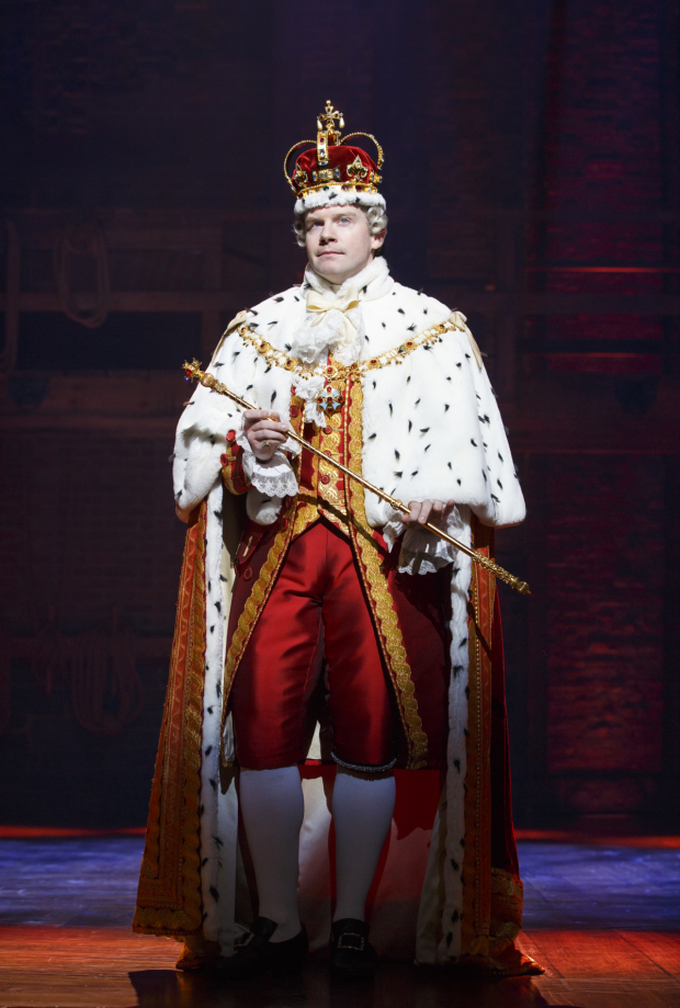 Rory O&#39;Malley as King George in Broadway&#39;s Hamilton.