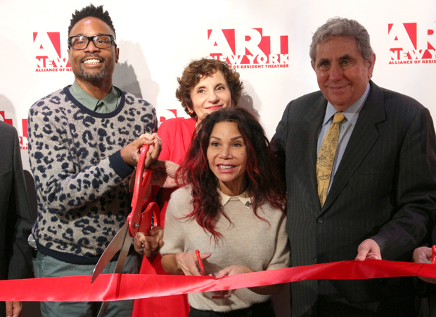 Billy Porter, Executive Director Virginia P. Louloudes, Daphne Rubin-Vega, and others cut the ribbon at A.R.T./New York Theatres.