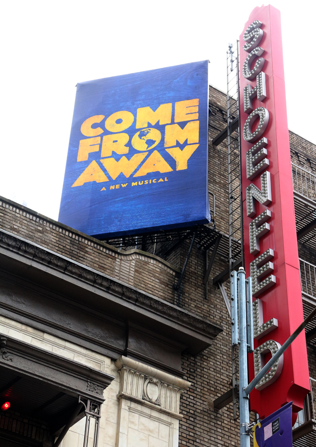 A poster high atop the Schoenfeld Theatre.