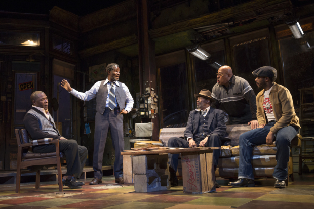 Michael Potts, John Douglas Thompson, Anthony Chisholm, Keith Randolph Smith, and André Holland star in August Wilson&#39;s Jitney, directed by Ruben Santiago-Hudson, for Manhattan Theatre Club at Broadway&#39;s Samuel J. Friedman Theatre.