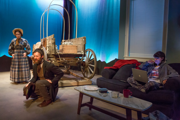 Emily Louise Perkins, Jimmy King, and Liba Vaynberg in Fault Line Theatre&#39;s production of Bekah Brunstetter&#39;s The Oregon Trail.