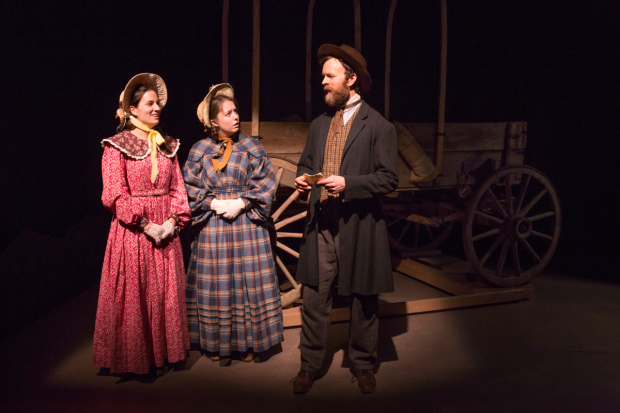 Laura Ramadei, Emily Louise Perkins, and Jimmy King in Fault Line Theatre&#39;s production of The Oregon Trail, directed by Geordie Broadwater.