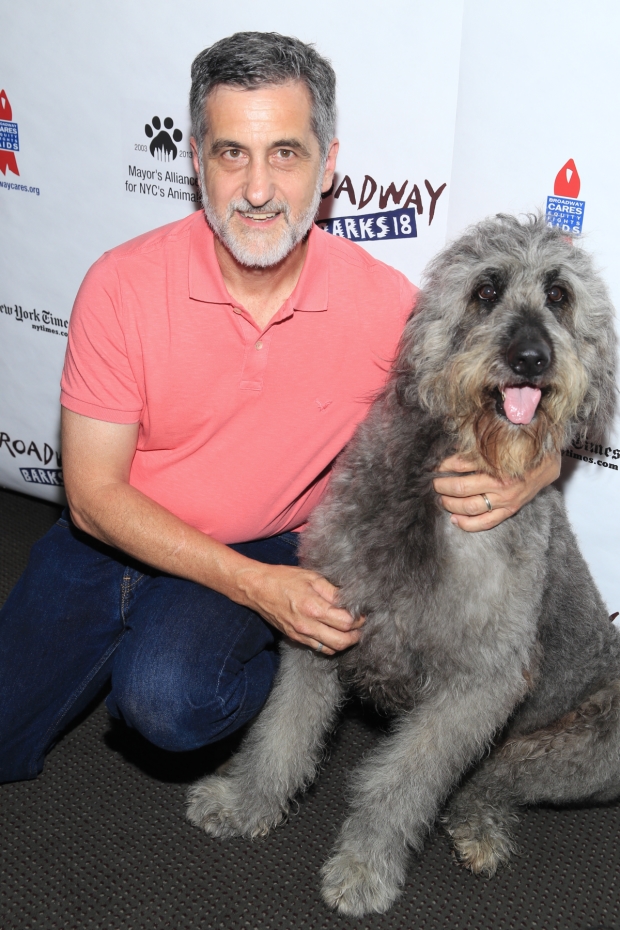 Bill Berloni with Bowdie, who plays the title character in Because of Winn-Dixie, at the 2016 Broadway Barks event. 