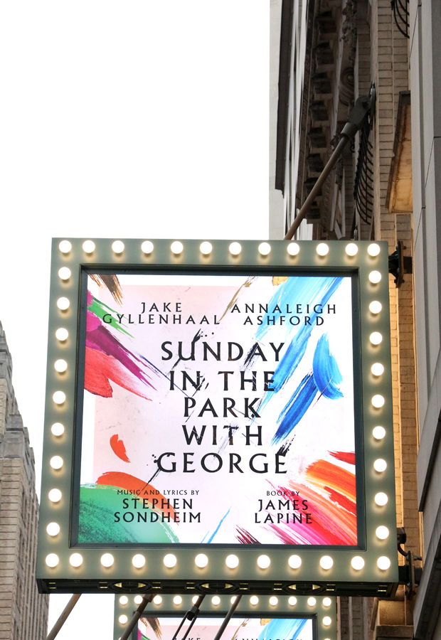 The marquee is up for Sunday in the Park With George, starring Jake Gyllenhaal and Annaleigh Ashford.