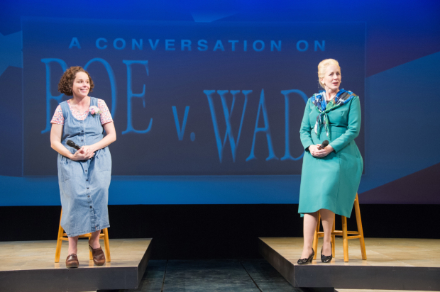 Sara Bruner (Norma McCorvey) and Sarah Jane Agnew (Sarah Weddington) in Roe, directed by Bill Rauch, at Arena Stage.