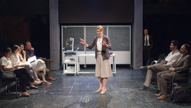 Juliet Hart as Ruth in A Disappearing Number, conceived and directed by Simon McBurney, as TimeLine Theatre Company.