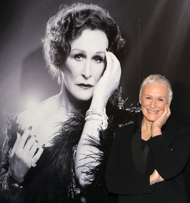 Glenn Close does her Norma Desmond pose at the press launch for Sunset Boulevard on Broadway.