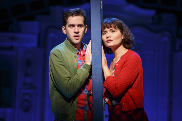 Adam Chanler-Berat and Phillipa Soo in Amélie, A New Musical in Center Theatre Group&#39;s Ahmanson Theatre production. 