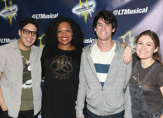 George Salazar, Carrie Compere, Chris McCarrell, and Kristin Stokes star in The Lightning Thief: The Percy Jackson Musical.