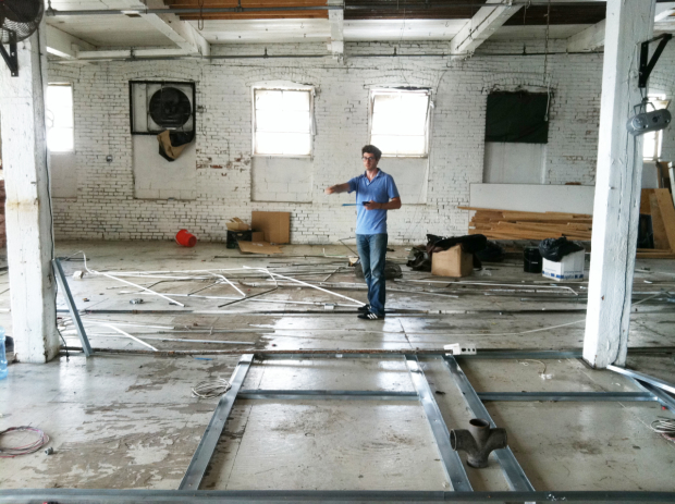 Noel Joseph Allain oversees the construction of the Bushwick Starr&#39;s office and annex space on the third floor.