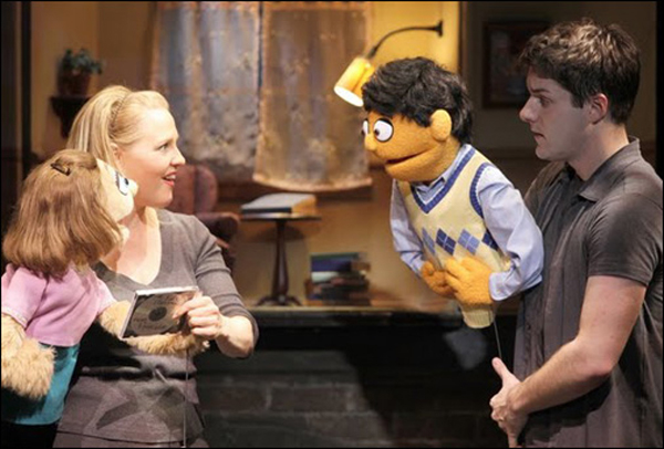 Anika Larsen as Kate Monster and Seth Rettberg as Princeton in the 2009 off-Broadway cast of Avenue Q at New World Stages.