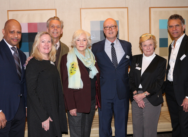 Theatre Forward&#39;s Bruce Whitacre joins his Broadway Roundtable panelists for a photo.