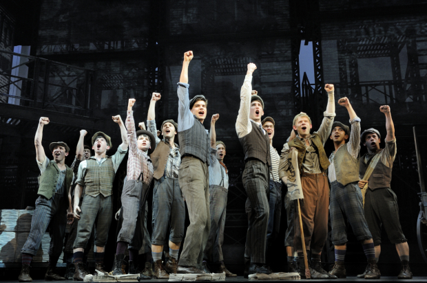 Jeremy Jordan, Ben Fankhauser, and Andrew Keenan-Bolger in Newsies at Paper Mill Playhouse in 2011.