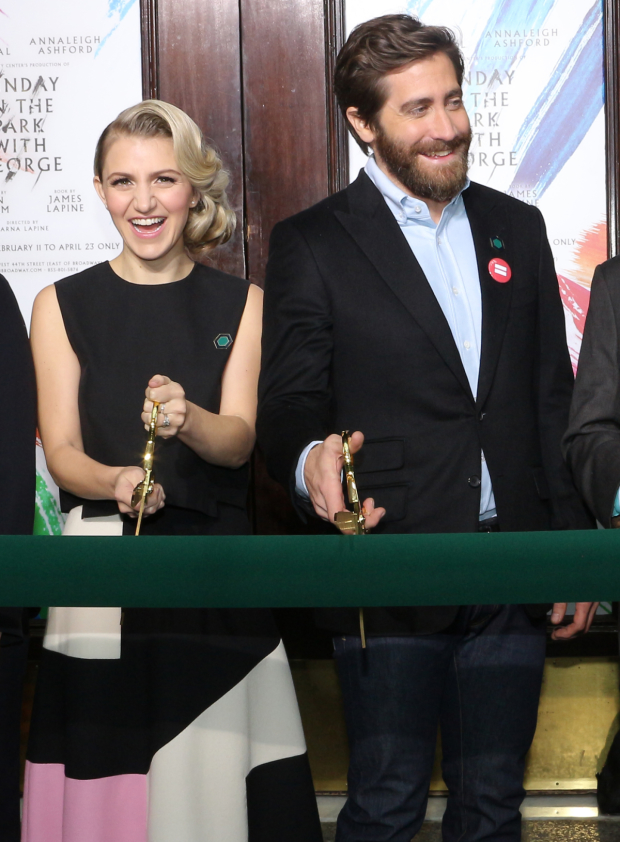 Annaleigh Ashford and Jake Gyllenhaal cut the ribbon to officially open Broadway&#39;s Hudson Theatre.