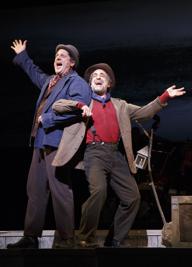 Christopher Sieber plays the Duke and David Pittu plays the King in the Encores! revival of Big River.