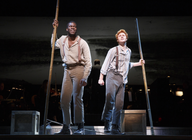 Kyle Scatliffe and Nicholas Barasch star in Roger Miller and William Hauptman&#39;s Big River, directed by Lear deBessonet, for Encores! at New York City Center.