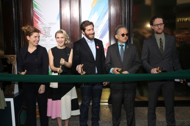 Annaleigh Ashford and Jake Gyllenhaal cut the ribbon to officially open Broadway&#39;s Hudson Theatre.