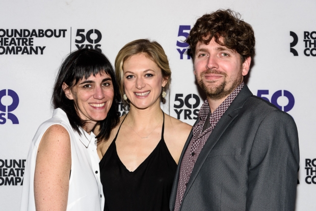 Leigh Silverman, Marin Ireland, and Martín Zimmerman celebrate opening night of On the Exhale.