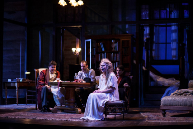 Alfred Molina, Stephen Louis Grush, Colin Woodell, and Jane Kaczmarek in the Geffen Playhouse production of Long Day&#39;s Journey Into Night.