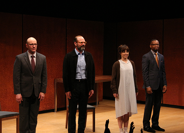 Jordan Lage, Chris Bauer, Rebecca Pidgeon, and Lawrence GIlliard Jr. take their opening-night bow in The Penitent.