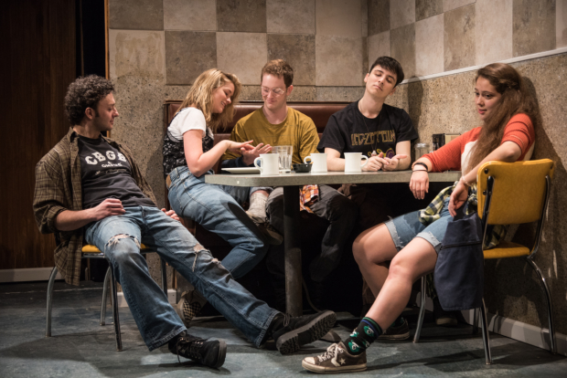 James Kautz, Elizabeth Lail, Spencer Davis Milford, Sean Patrick Monahan, and Rachel Franco star in Ken Urban&#39;s Nibbler, directed by Benjamin Kamine, for the Amoralists at Rattlestick Playwrights Theater.