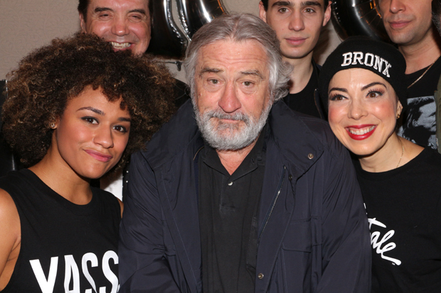 Ariana DeBose, Robert De Niro, and Lucia Gianetta celebrate the 100th performance of A Bronx Tale.