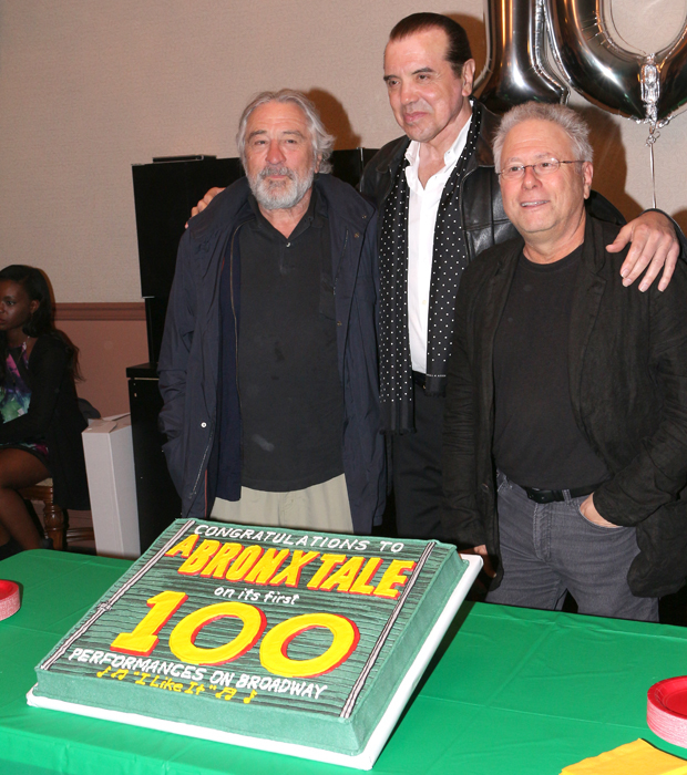 Robert De Niro, Chazz Palminteri, and Alan Menken are proud to celebrate their show&#39;s 100th performance.