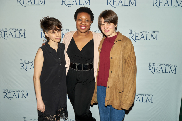 Playwrights Realm authors Jen Silverman (The Moors), Mfoniso Udofia (Sojourners), Sarah DeLappe (The Wolves) share a photo.
