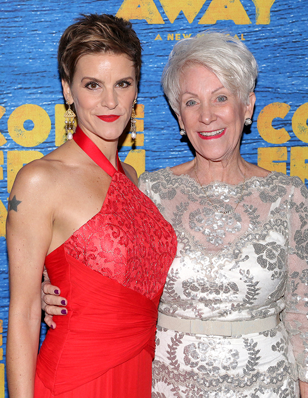 Jenn Colella celebrates the opening night of Come From Away with the real-life counterpart of her character, retired American Airlines pilot Beverley Bass.