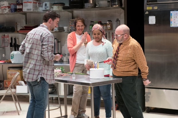 Alejandro Simoes, Melinda Lopez, Ally Dawson, and Thomas Derrah in Grand Concourse, directed by Bridget Kathleen O&#39;Leary, at SpeakEasy Stage Company.