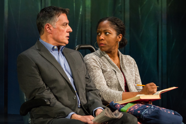 Robert Cuccioli and Danielle Leneé star in Bruce Graham&#39;s White Guy on the Bus, directed by Bud Martin, for Delaware Theatre Company at 59E59 Theaters.