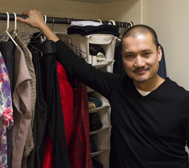 Jon Jon Briones with his Miss Saigon costumes at the Broadway Theatre.