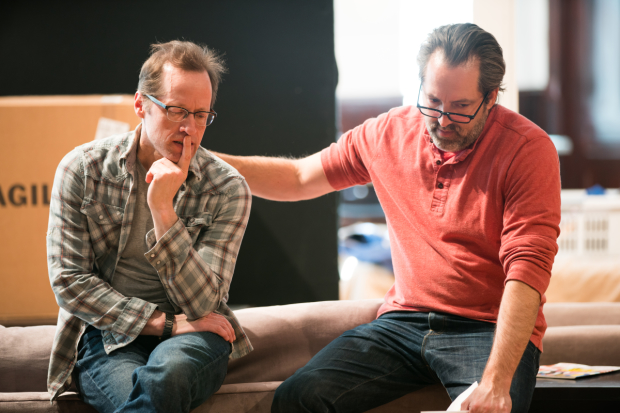 Tim Hopper and Ian Barford rehearse for Steppenwolf Theatre&#39;s world premiere production of Linda Vista, directed by Dexter Bullard.