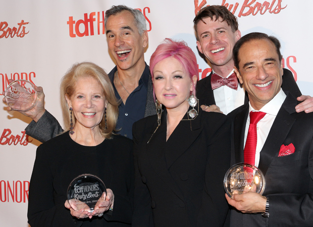 Daryl Roth, Jerry Mitchell, Cyndi Lauper, Will Van Dyke, Hal Luftig, and Kinky Boots are honored by TDF.