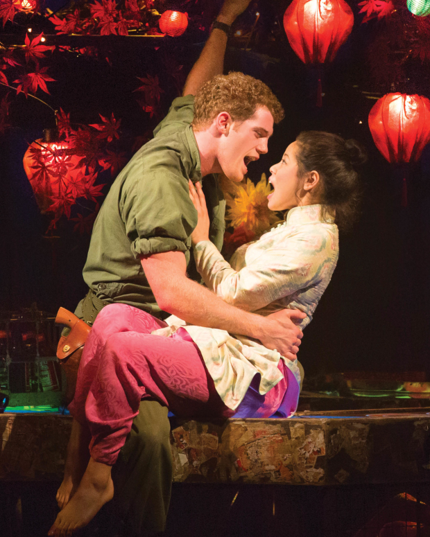 Alistair Brammer plays Chris and Eva Noblezada plays Kim in Miss Saigon on Broadway.