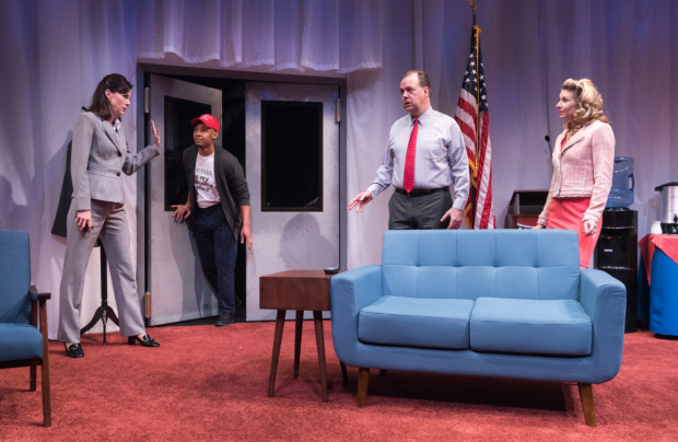 Christa Scott-Reed, Jonathan Louis Dent, Rob Nagle, and Nadia Bowers star in Jason Odell Williams&#39; Church &amp; State, directed by Markus Potter, at New World Stages.