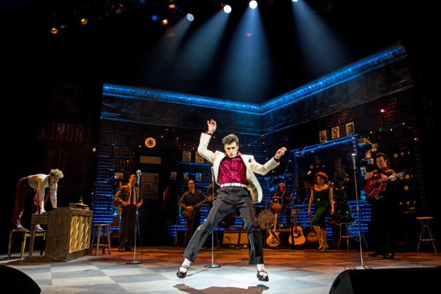 Alex Boniello as Elvis Presley in Million Dollar Quartet, directed by Hunter Foster, at Paper Mill Playhouse.