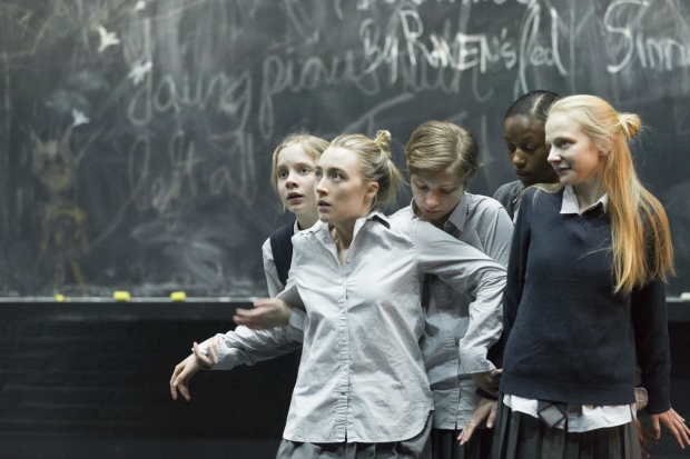 Elizabeth Teeter, Saoirse Ronan, Tavi Gevinson, Ashlei Sharpe Chestnut, and Erin Wilhelmi starred in the last Broadway revival of Arthur Miller&#39;s The Crucible, directed by Ivo van Hove, at the Walter Kerr Theatre.