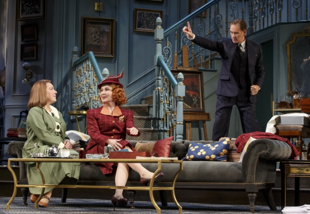 Kristine Nielsen, Kate Burton, and Kevin Kline in a scene from the Broadway revival of Present Laughter.