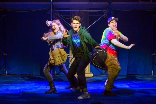 Kristin Stokes, Chris McCarrell, and George Salazar star in The Lightning Thief, directed by Stephen Brackett, at the Lucille Lortelle Theatre.