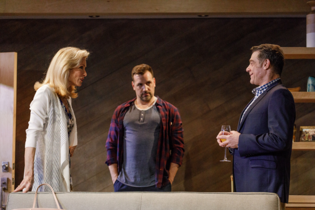Lydia (Anna Holbrook) meets Barry (Lou Liberatore) as Mitchell (Matthew Montelongo, center) looks on in Daniel&#39;s Husband.