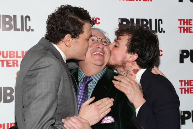 The stars of Gently Down the Stream, Gabriel Ebert; Harvey Fierstein; and Christopher Sears celebrate opening night.