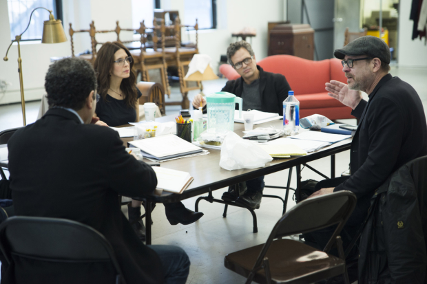 Terry Kinney with the cast in rehearsal.