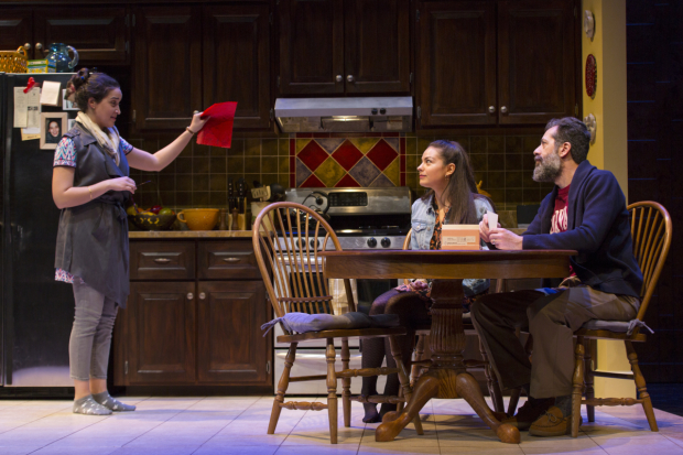 Aila Peck, Turna Mete, and Rom Barkhordar in The Who &amp; The What, directed by M. Bevin O&#39;Gara, at the Huntington Theatre Company.