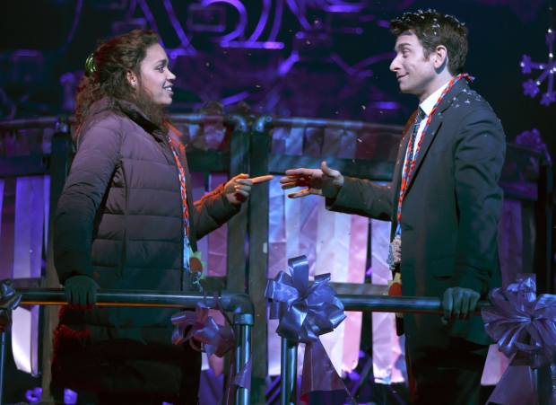 Barrett Doss and Andy Karl in Groundhog Day on Broadway.