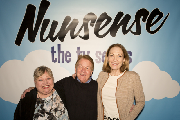 Mary Stout, Dan Goggin, and Dee Hoty celebrate the premiere of Nunsense: The TV Series.