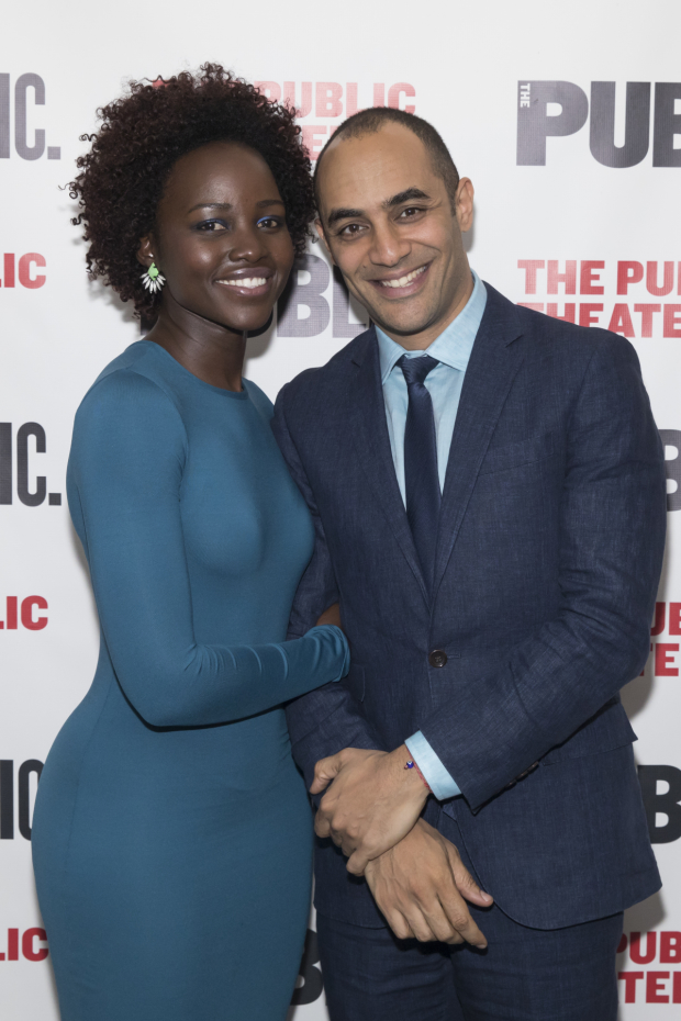 Lupita Nyong&#39;o takes a photo with director Saheem Ali at opening night of the Public Theater Mobile Unit&#39;s Twelfth Night.